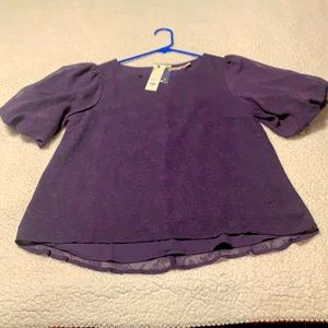 Francesca’s Women’s Plum Mi Ami Dressy Shirt with Ballon Sleeves, New with Tags
